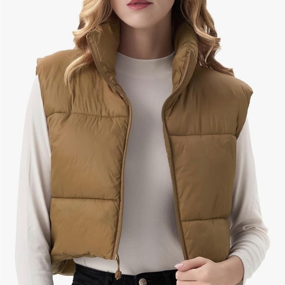 Jackets & Blazers - Cropped Camel Colored Puffer Cozy Winter Vest